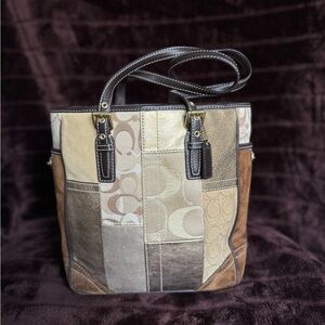 Coach Brown and Tan Patchwork Tote Bag